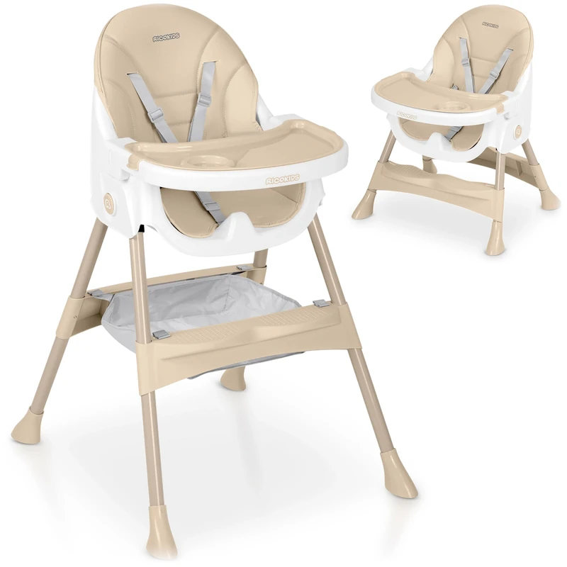 Ricokids High Chair Baby High Chair - from 6 Months - Dining Chair - Height Adjustable - Removable Dining Board - Safety Belt - Beige