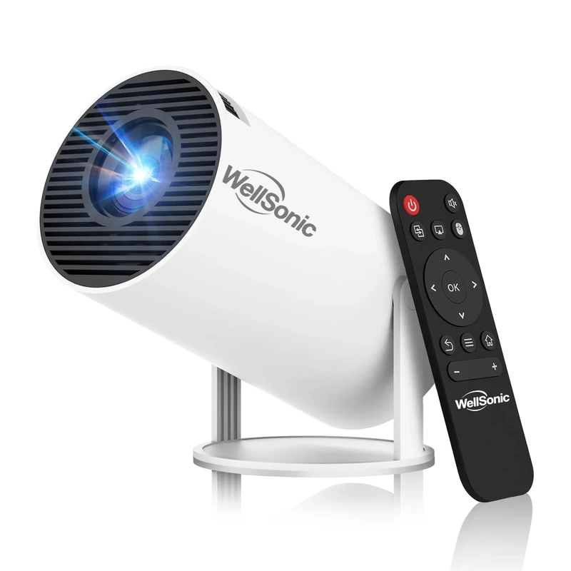 WellSonic Mini Projector 4K Support, Portable Movie Projector with WiFi6 and Bluetooth5, Automatic Keystone Correction, Android 13, Home Smart Projector for Phone, PC, HDMI USB, Laptop