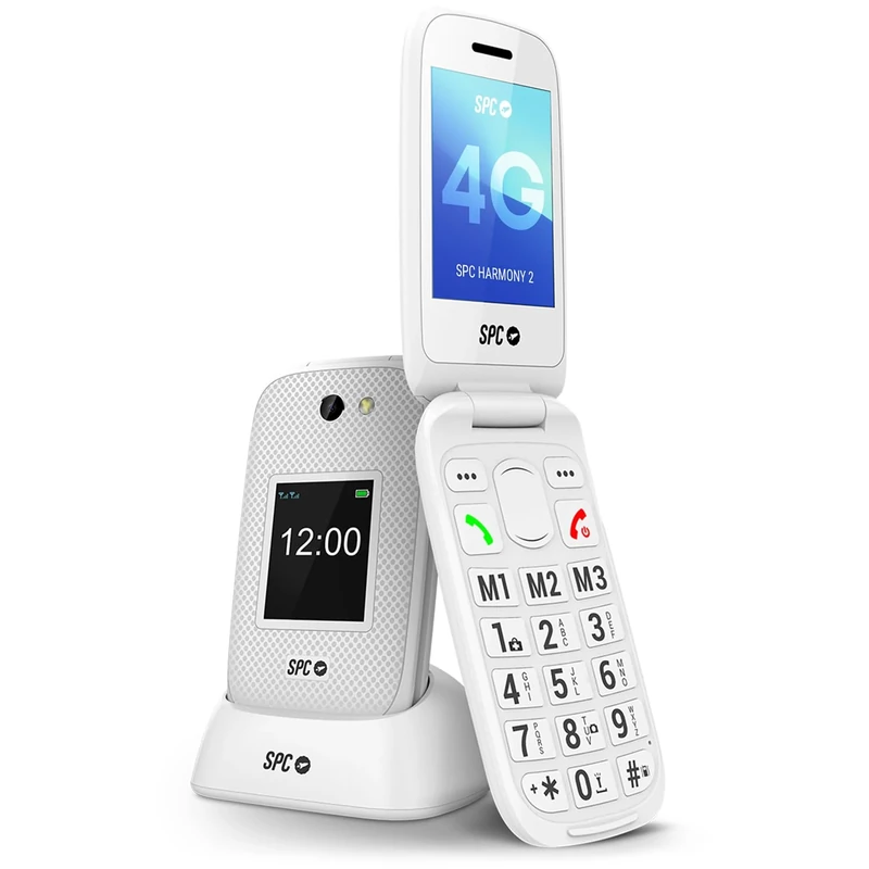 SPC Harmony 2 – Mobile phone for elderly people | Large keys, 4G and two scratch-resistant displays (2.8” + 1.77”) | SOS button and ICE profile | Volume 104dB, compatible with earphones, White