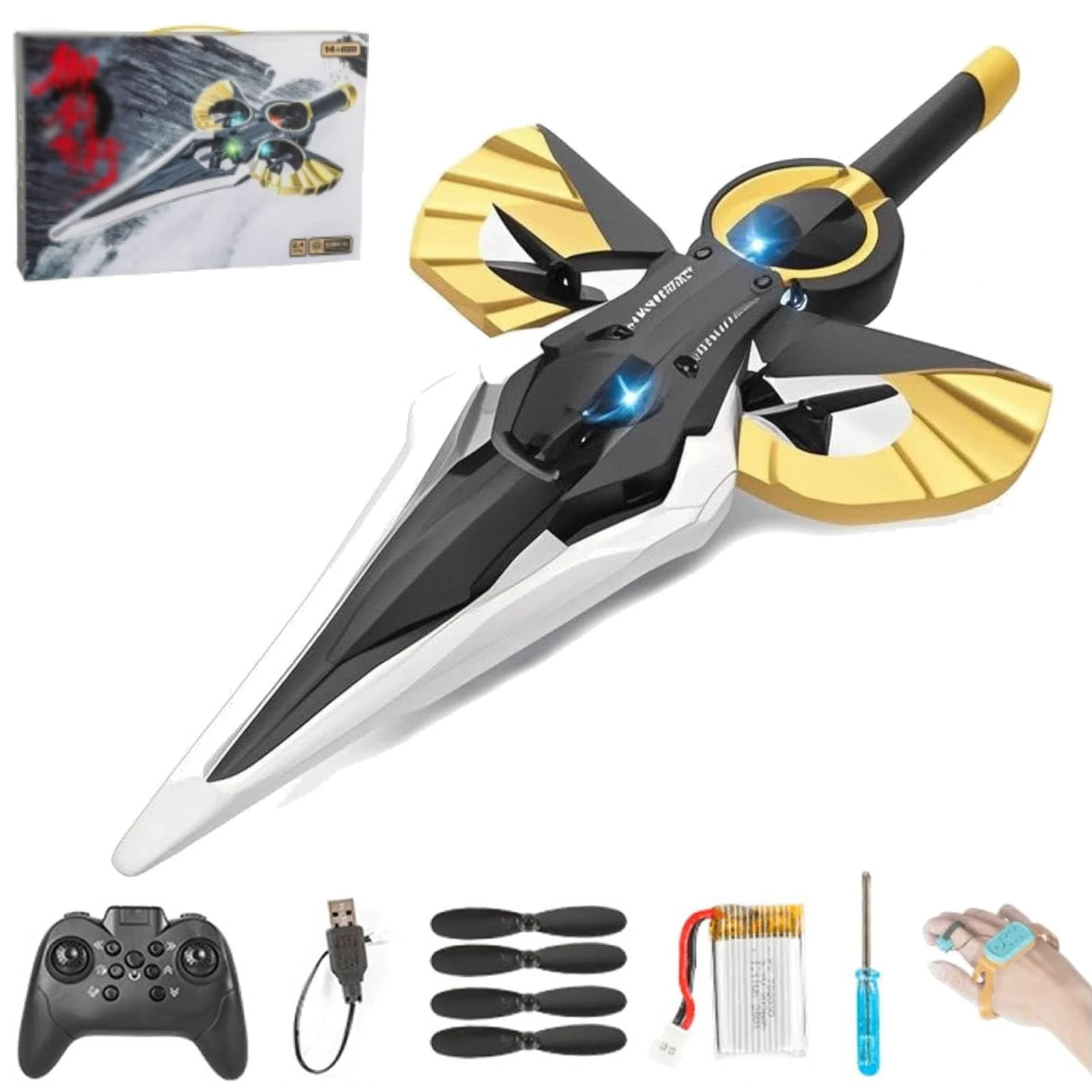 Remote Flying Sword, 2025 New Stunt Remote Control Airplane with Autopilot and Gyro Stabilizer, Flying Sword Rc Glider, Lightweight Easy Fly Rc Glider, 3-Speed Control (Black yellow-Dual control)