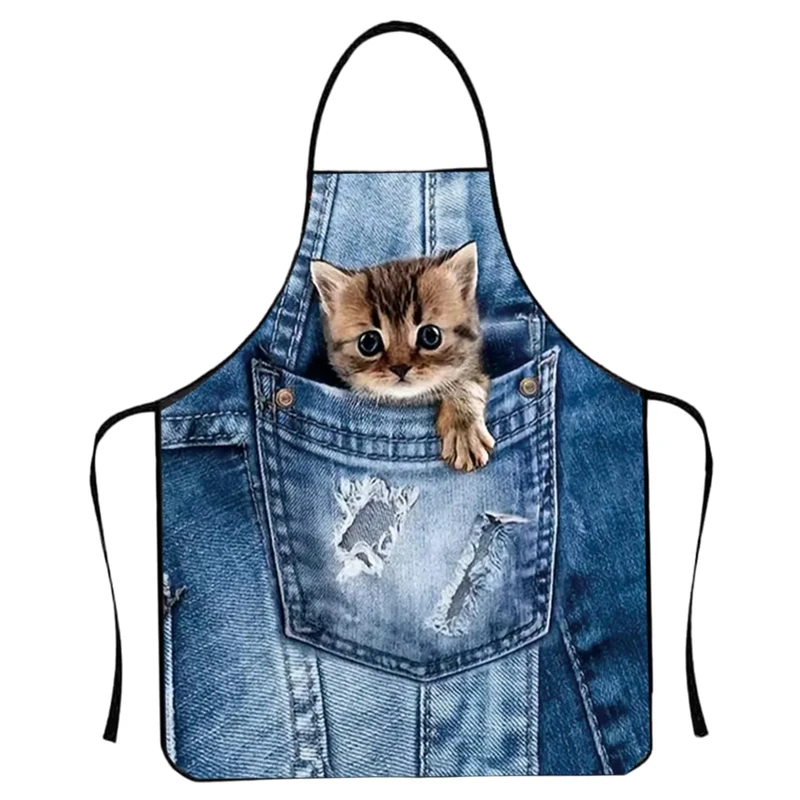 KDAMGOQE Waterproof Apron, 24x31.5 Inch Cute Cat Apron with Adjustable Strap for Kitchen Cooking Gardening BBQ, Cat