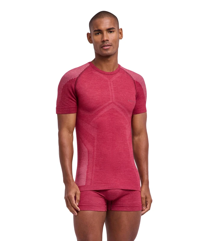 FALKE Men's Wool-Tech Light M S/s Ts Functional Yarn Quick Dry Base Layer Top 1 Piece, Red Ruby 8830, S