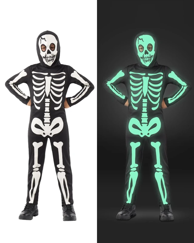 Funidelia Glow in the dark skeleton costume for boy, Size 7-9 years Skeleton, Skull - Fancy dress for kids for parties, Carnival and Halloween