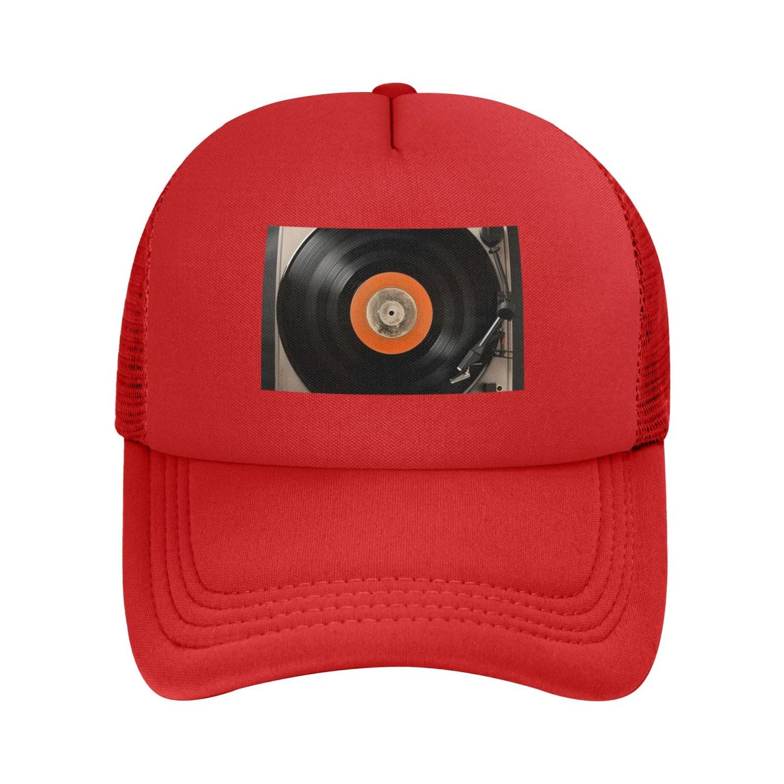 Vintage Vinyl Record Baseball Cap for Men Women Trucker Hat Adjustable Golf Cap Breathable Mesh Snapback Hat, Red, One size