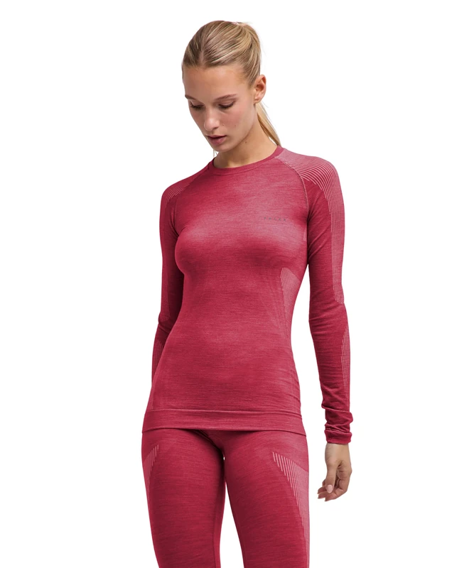 FALKE Women's Wool-Tech Light Round Neck W L/s Sh Wool Functional Yarn Quick Dry Base Layer Top 1 piece, Red Ruby 8830, S