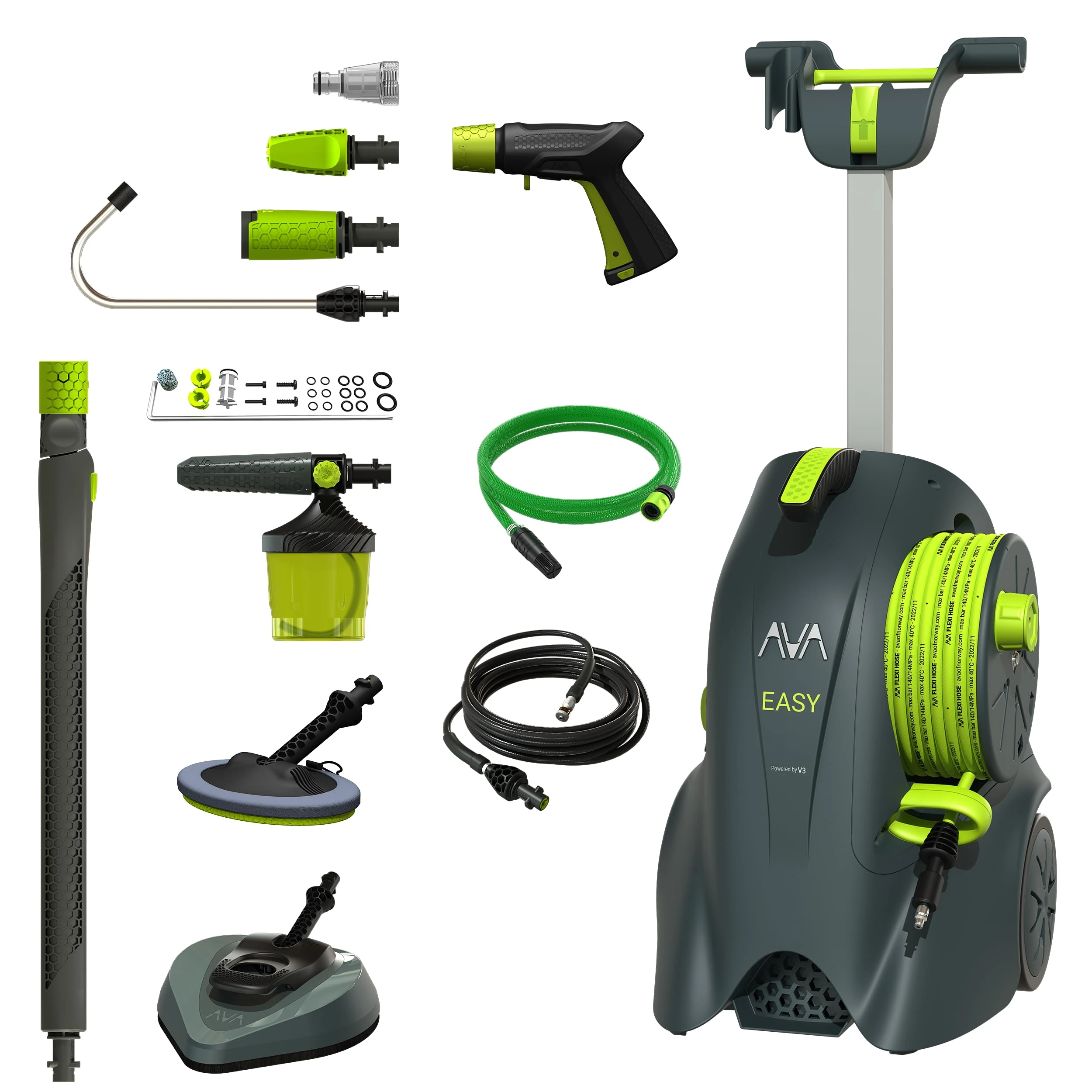 AVA Easy P50 Pressure Washer Super Bundle, 130 Bar, 1800W, with Premium Foam Cannon, Patio Cleaner & 5 Other Accessories, incl Self Priming Hose, Microfibre Mop, 10m Pipe Cleaning Hose and 135° Lance