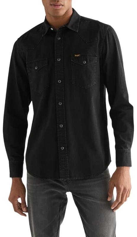 Wrangler Men's Western Shirt, Rinse Black, M