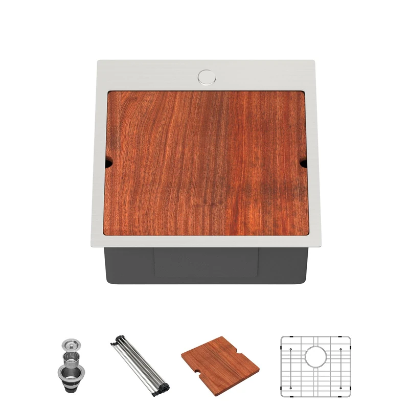 Lordear 18 Inch Drop in Kitchen Sink Topmount Bar Sink 16 Gauge Stainless Steel Single Bowl 18x18x9 Inch