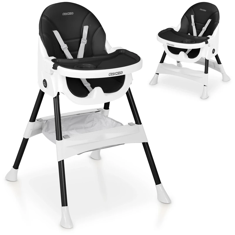 Ricokids High Chair Baby High Chair - from 6 Months - Dining Chair - Height Adjustable - Removable Dining Board - Safety Belt - Black