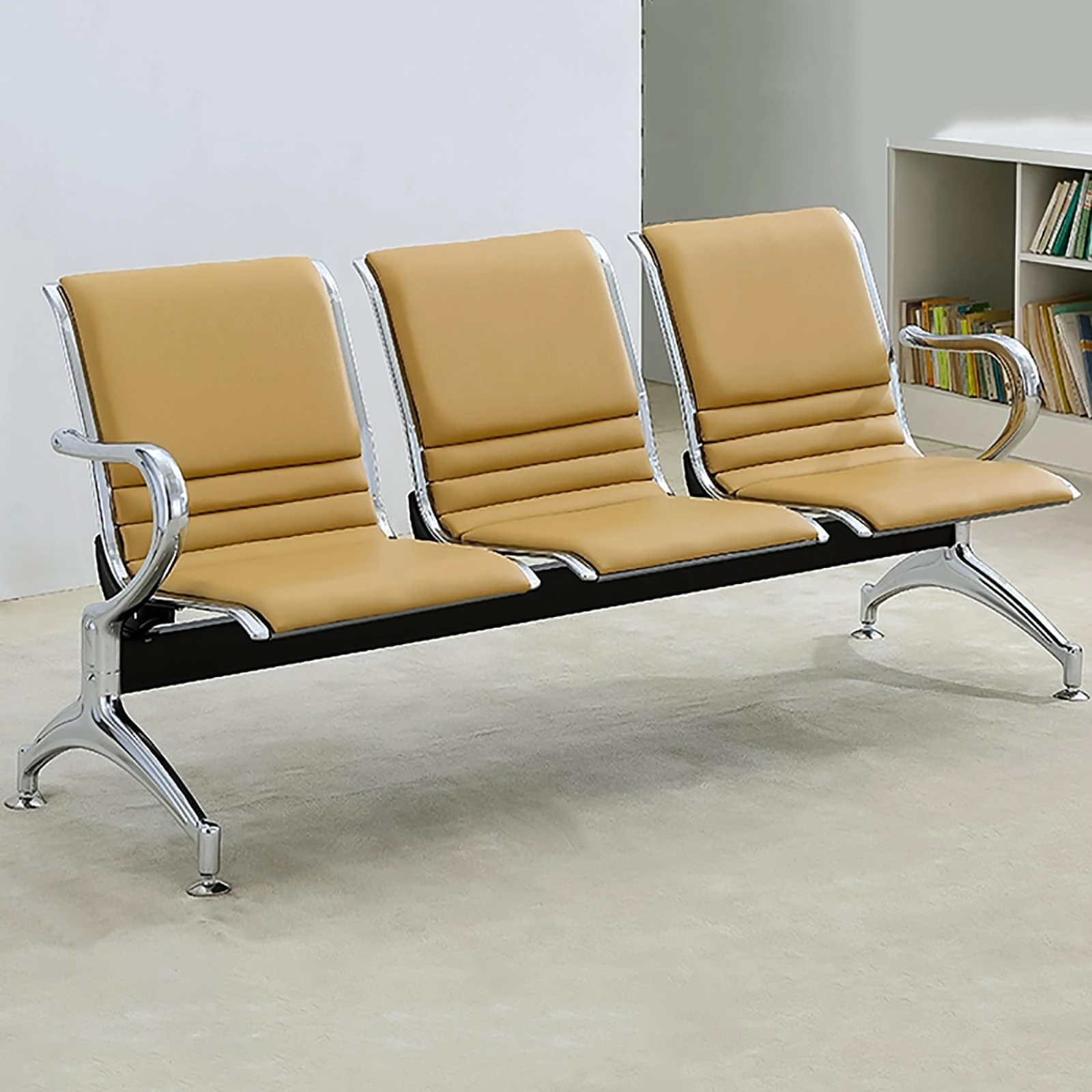 WOTZOV 3-Seat Reception Guest Chairs, Waiting Room Bench Set with Backrests and Armrests, Guest Reception Chair with 4cm Padded Cushion, Heavy Duty, for Airport, Hospital, Bank,Brown One Size