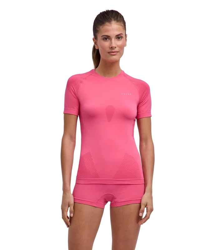 FALKE Women's Warm Round Neck W S/s Ts Functional Yarn Quick Dry Base Layer Top 1 Piece, Pink Fuchsia 8554, L