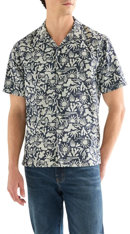 Wrangler Men's Ss Resort Shirt T, Printed Denim, XXL
