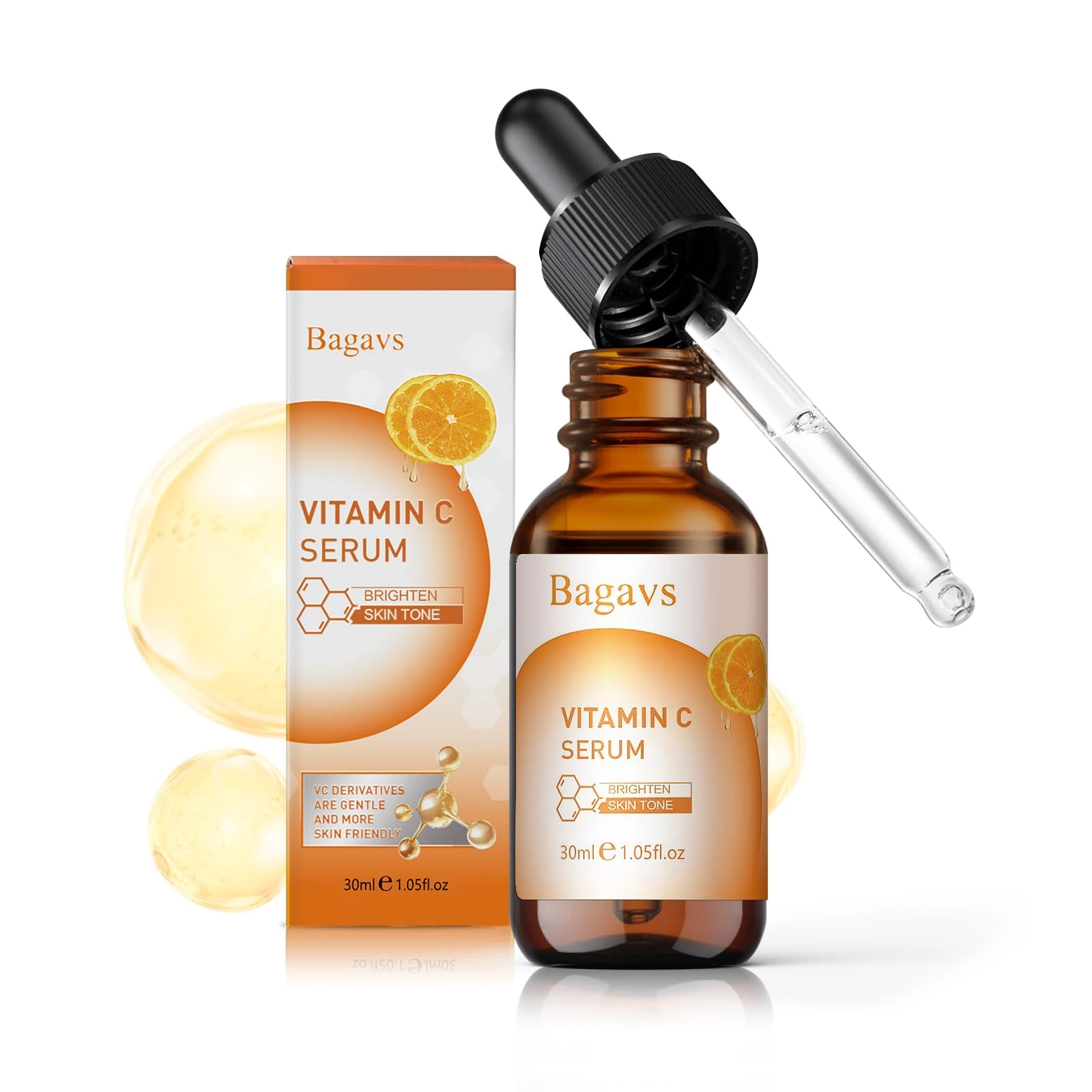 Bagavs Vitamin C Brightening Serum，Face Skincare Serum with Hyaluronic Acid & Niacinamide, Deep Hydration, Fade Dark Spots, Glow Boosting & Skin Barrier Repair–30ml