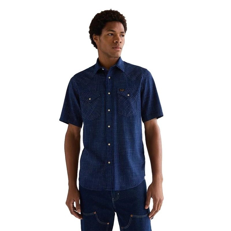 Wrangler SS Western Shirt, Indigo Blue, 3XL Mens - Image 1