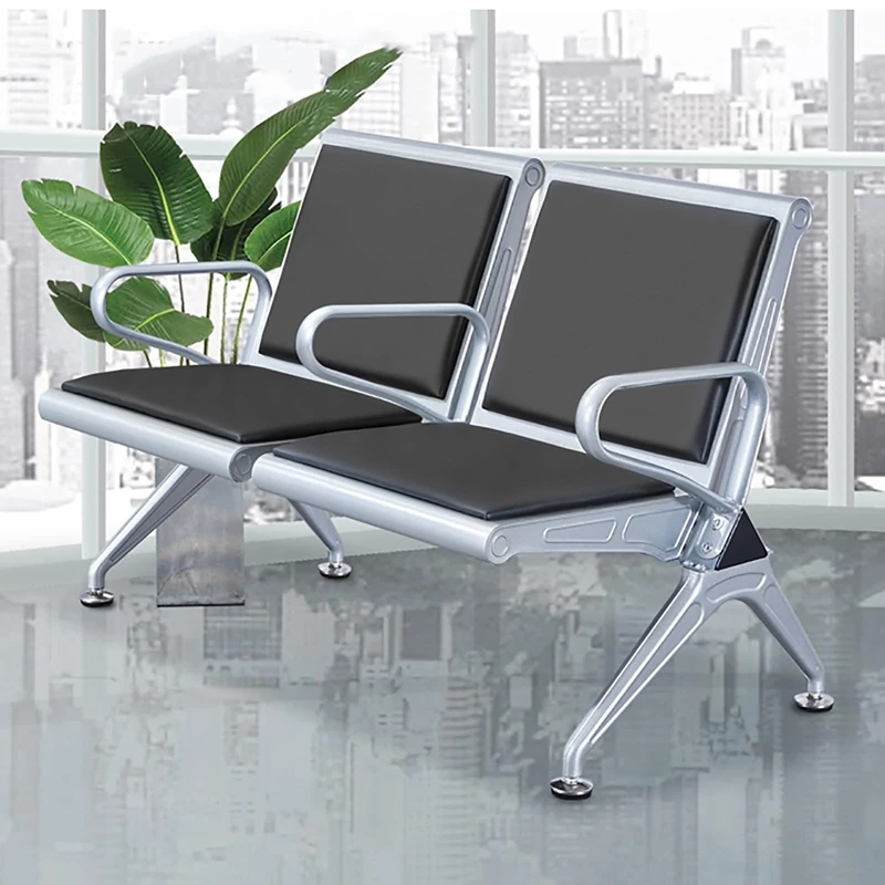 WOTZOV 2-Seat Waiting Room Bench Set, PU Leather Waiting Room Chair, Office Guest Reception Chair with Backrests and Armrests, High Resilience Sponge Filling, Stabilize the Beam,Grey One Size