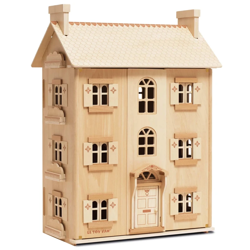 Le Toy Van The Original Natural Wooden Dolls House – FSC® Certified Eco-Friendly 4-Storey Dollhouse – Plastic-Free Pretend Play Toy for Kids – Timeless Heirloom Design