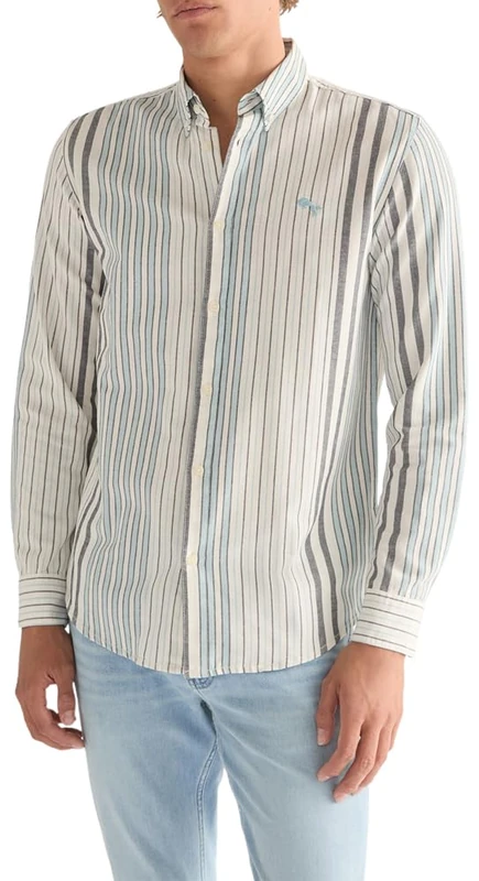 Wrangler Men's Oxford Shirt, White Blue, XL