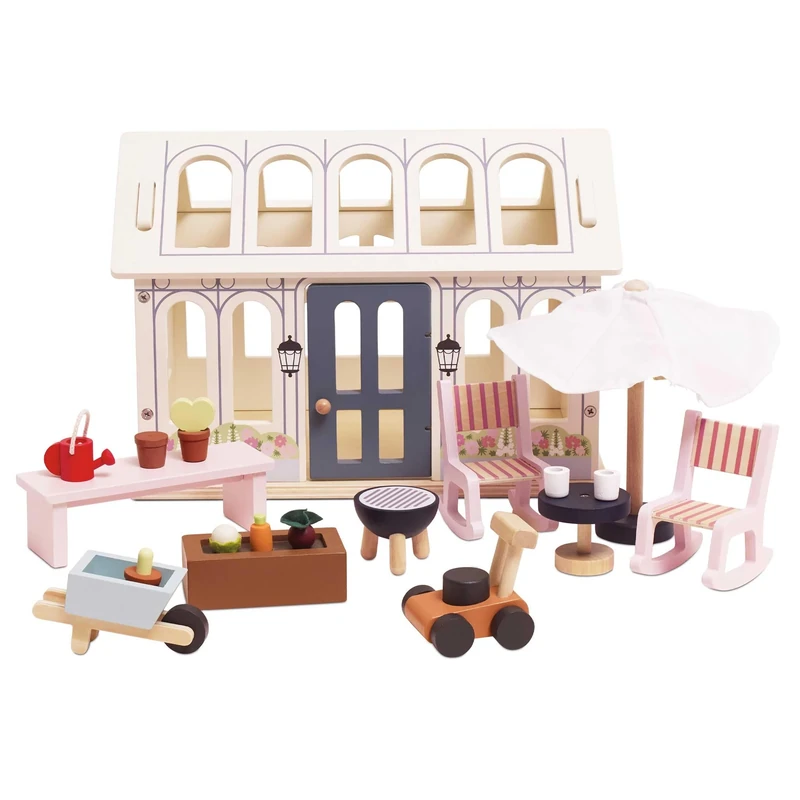 Le Toy Van Wooden Dolls House Conservatory Extension – FSC® 100% Certified Sustainable Add-On – Plastic-Free Accessory for Dollhouses – Imaginative Playroom Furniture for Kids