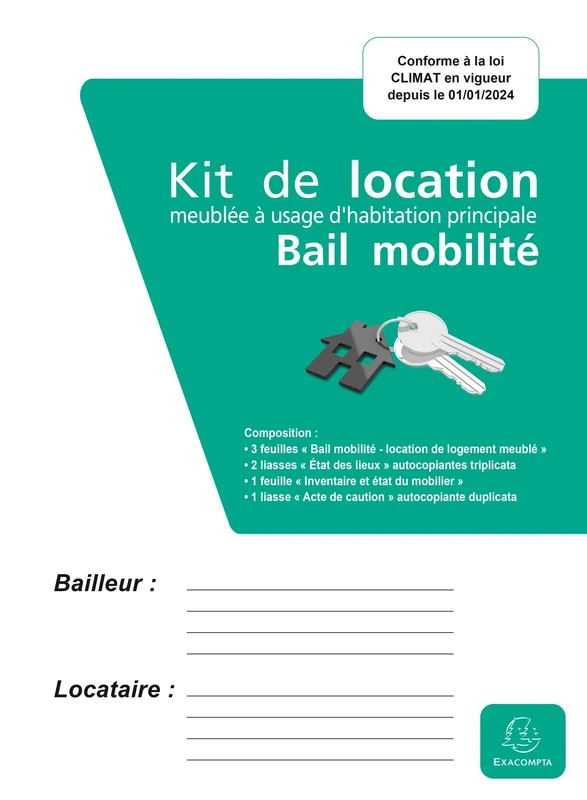 Exacompta - Ref. 63E - Box of 10 Rental Kits - Mobility Lease - 3 Sheets"Mobility Lease" - 2 Bundles"State of The Premises" - 1 Sheet"Inventory and Condition of Furniture - 1 Book"Deposit Deposit"