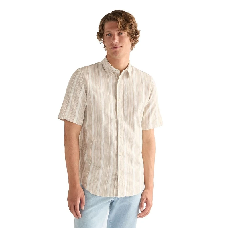 Wrangler SS Shirt Shirt, Brown/White, L Men - Image 1