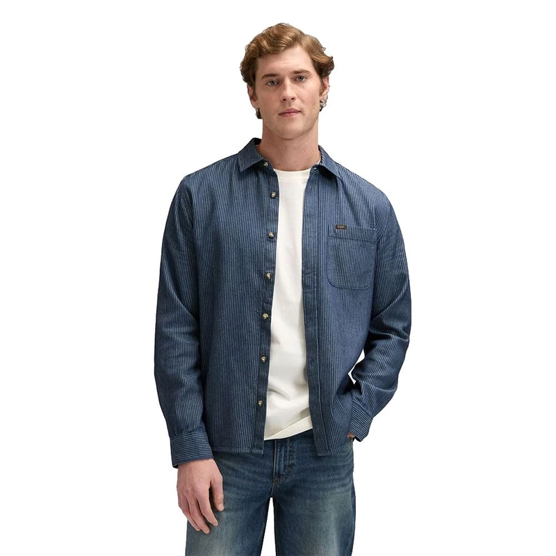 Lee Men's Leesure Shirt T, Indigo Railroad Texture, XL - Image 1