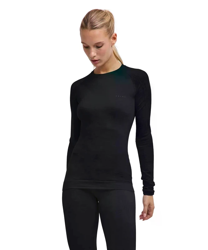 FALKE Women's Wool-Tech Light Round Neck W L/s Sh Wool Functional Yarn Quick Dry Base Layer Top 1 piece, Black 3000, L - Image 1