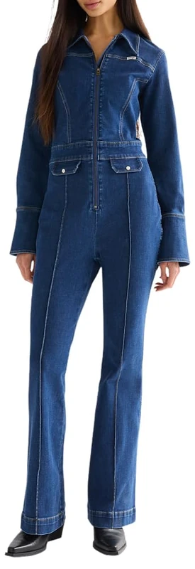 Wrangler Women's Retro Catsuit Jumpsuit, Easy Rinse, L