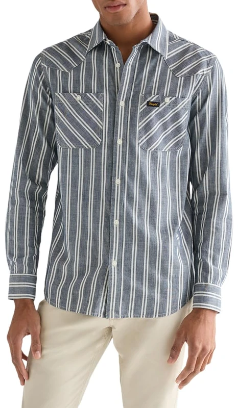 Wrangler Chambray Shirt, Dark Stripe, Men's XL
