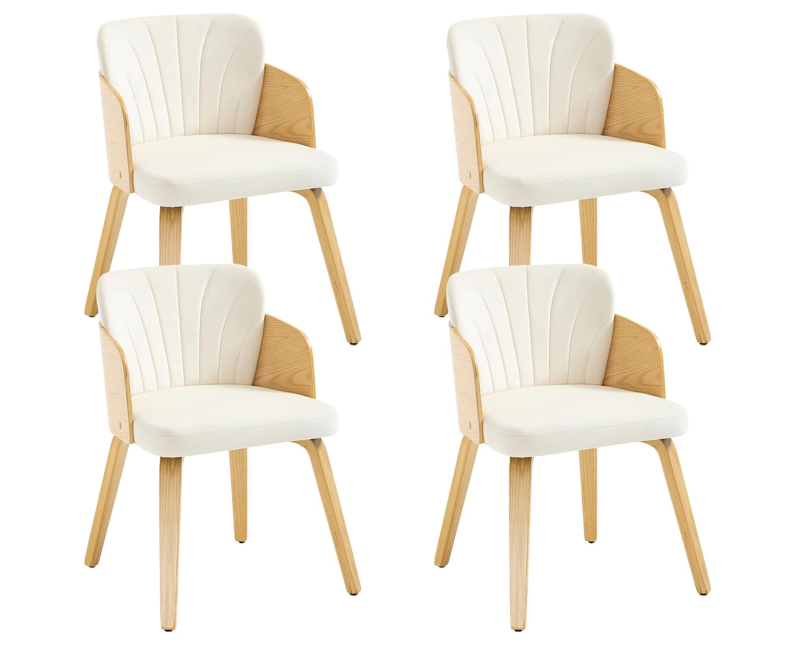 DAYALANE Wooden Dining Chairs Set of 4 Modern Upholstered Kitchen Chairs with Curved Backrest and Wooden Legs for Dining Room Living Room Home Beige