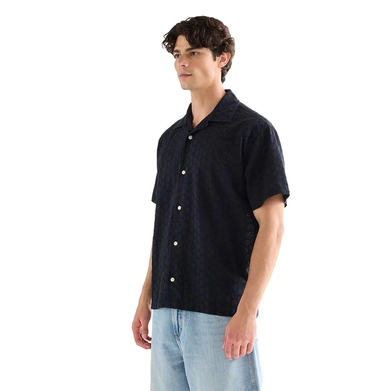 Wrangler Men's Ss Resort Shirt, Dark Navy, M