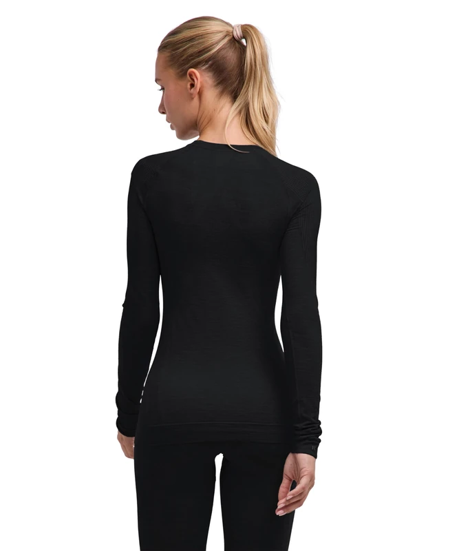 FALKE Women's Wool-Tech Light Round Neck W L/s Sh Wool Functional Yarn Quick Dry Base Layer Top 1 piece, Black 3000, XS