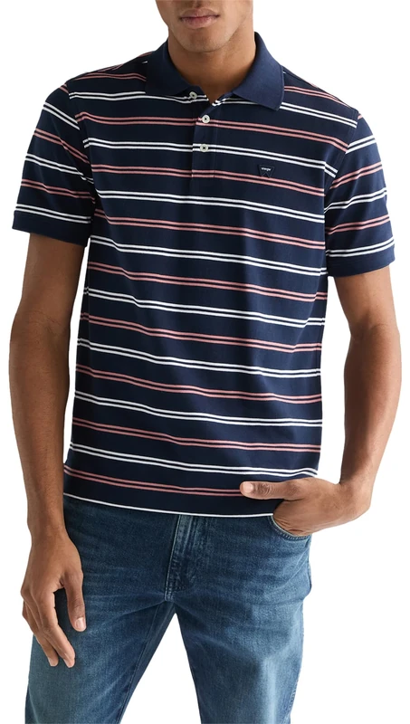 Wrangler Stripe Polo Shirt, Navy Blue, S Men