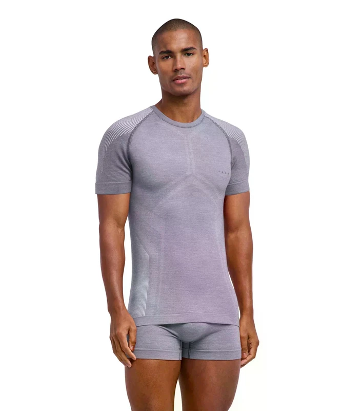 FALKE Men's Wool-Tech Light M S/s Ts Functional Yarn Quick Dry Base Layer Top 1 Piece, Grey Grey-Heather 3757, XXL - Image 1