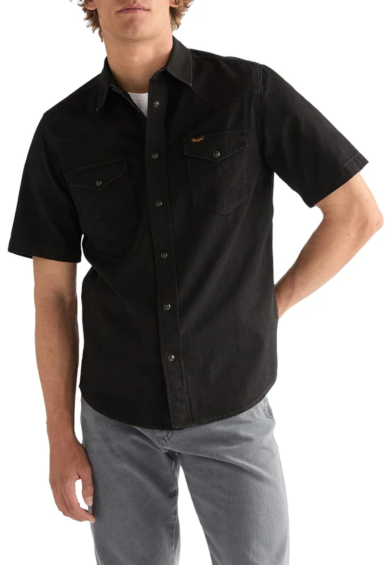 Wrangler SS Western Shirt, Rinse Black, L Men