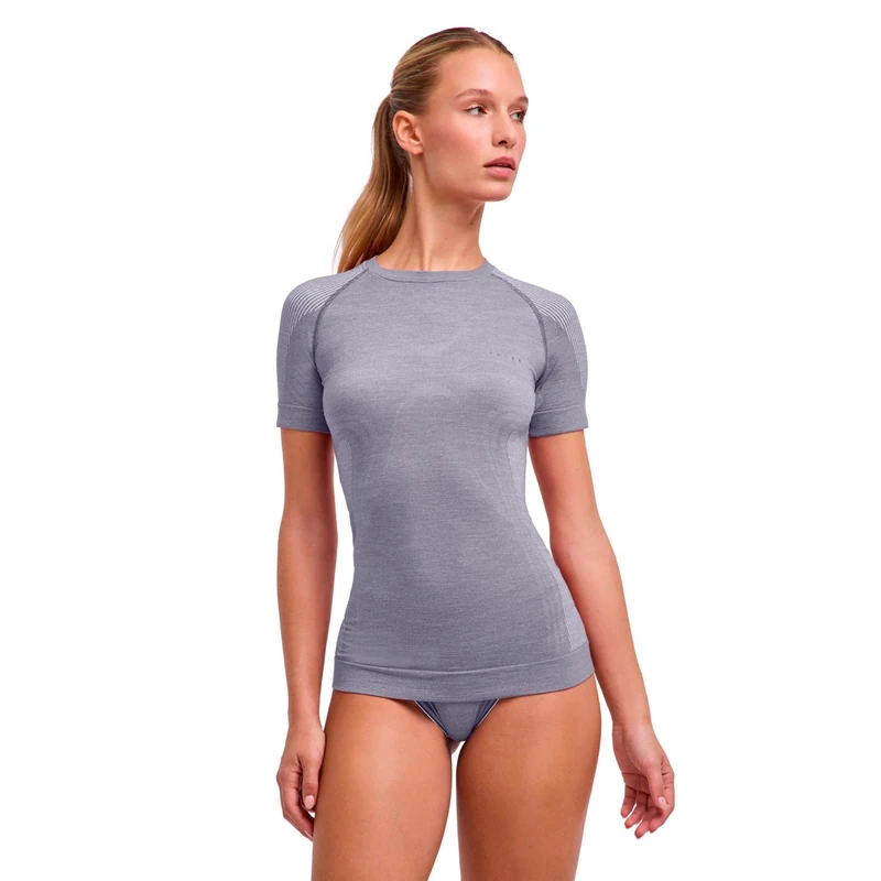 FALKE Women's Wool-Tech Light W S/s Ts Functional Yarn Quick Dry Base Layer Top 1 Piece, Grey Grey-Heather 3757, XL