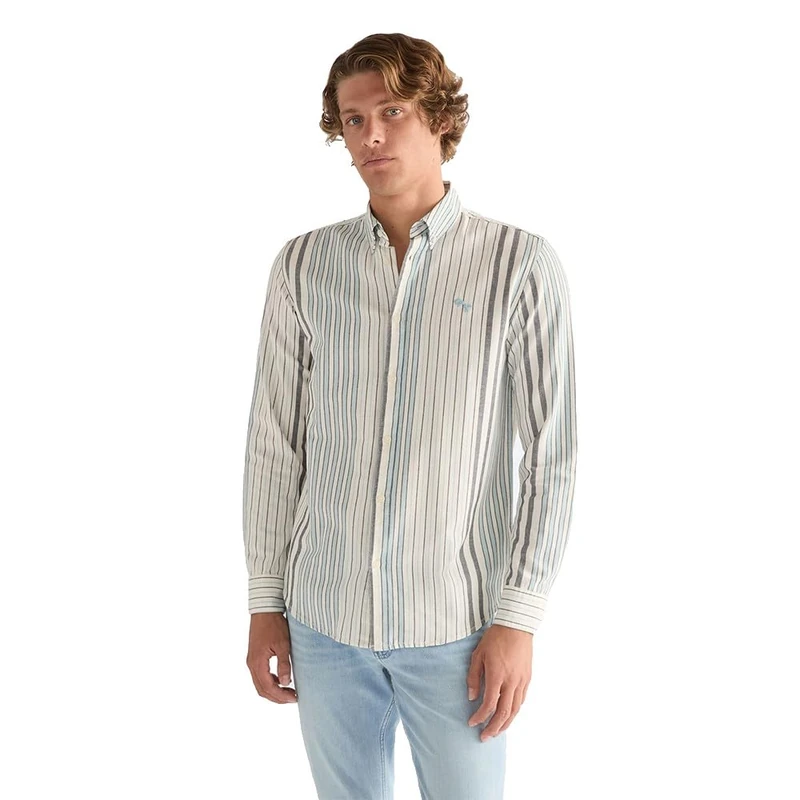 Wrangler Oxford Shirt T-Shirt, White and Blue, XXL Men - Image 1