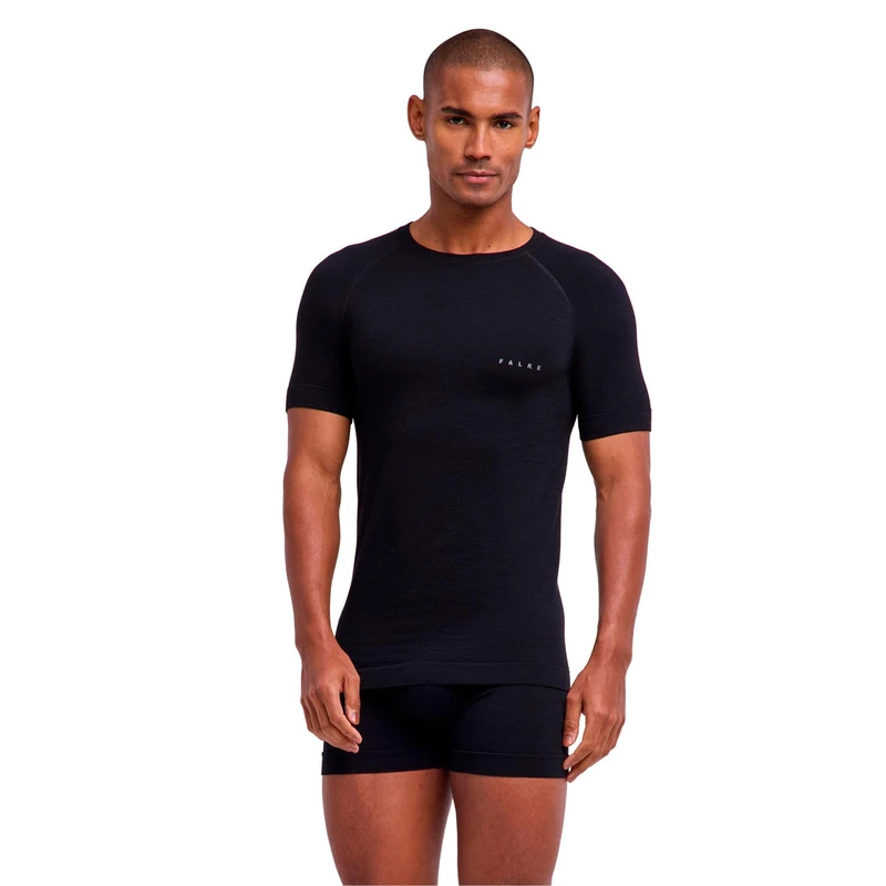 FALKE Men's Wool-Tech Light M S/s Ts Functional Yarn Quick Dry Base Layer Top 1 Piece, Black 3000, XXL