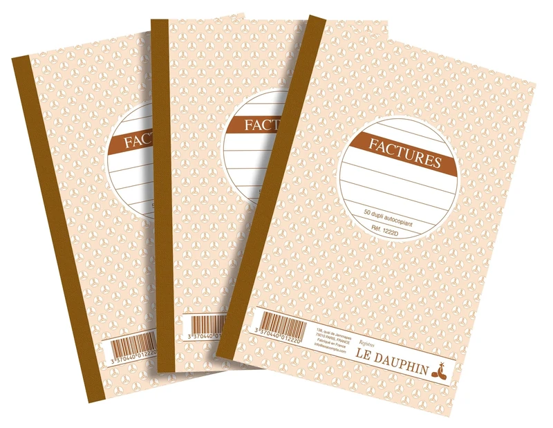 Le Dauphin - Ref 14266D - Box of 54 manifolds INVOICES - self-Copying Paper - Duplicate (1 Original and 1 Copy) - 50 Sheets - Size 21 x 14.8 cm - Varnished Cover
