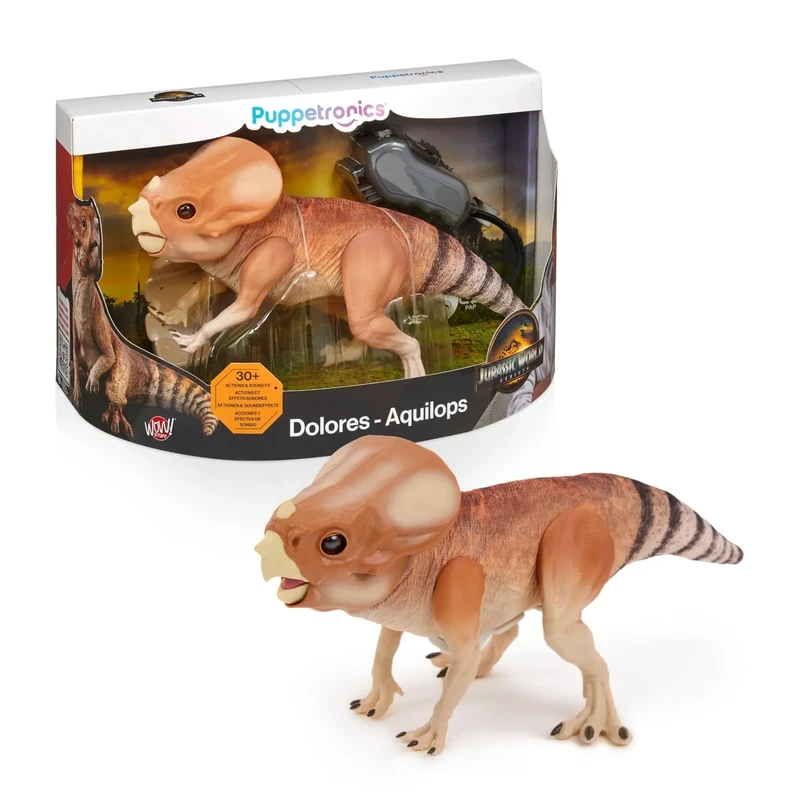WOW! STUFF Jurassic World Rebirth Dolores Deluxe Puppetronic Life-Size Interactive Baby Aquilops with +30 Sounds & Movements 39cm Long Ultra-Realistic Animatronic Dinosaur Toy Touch-Activated Ages 8+