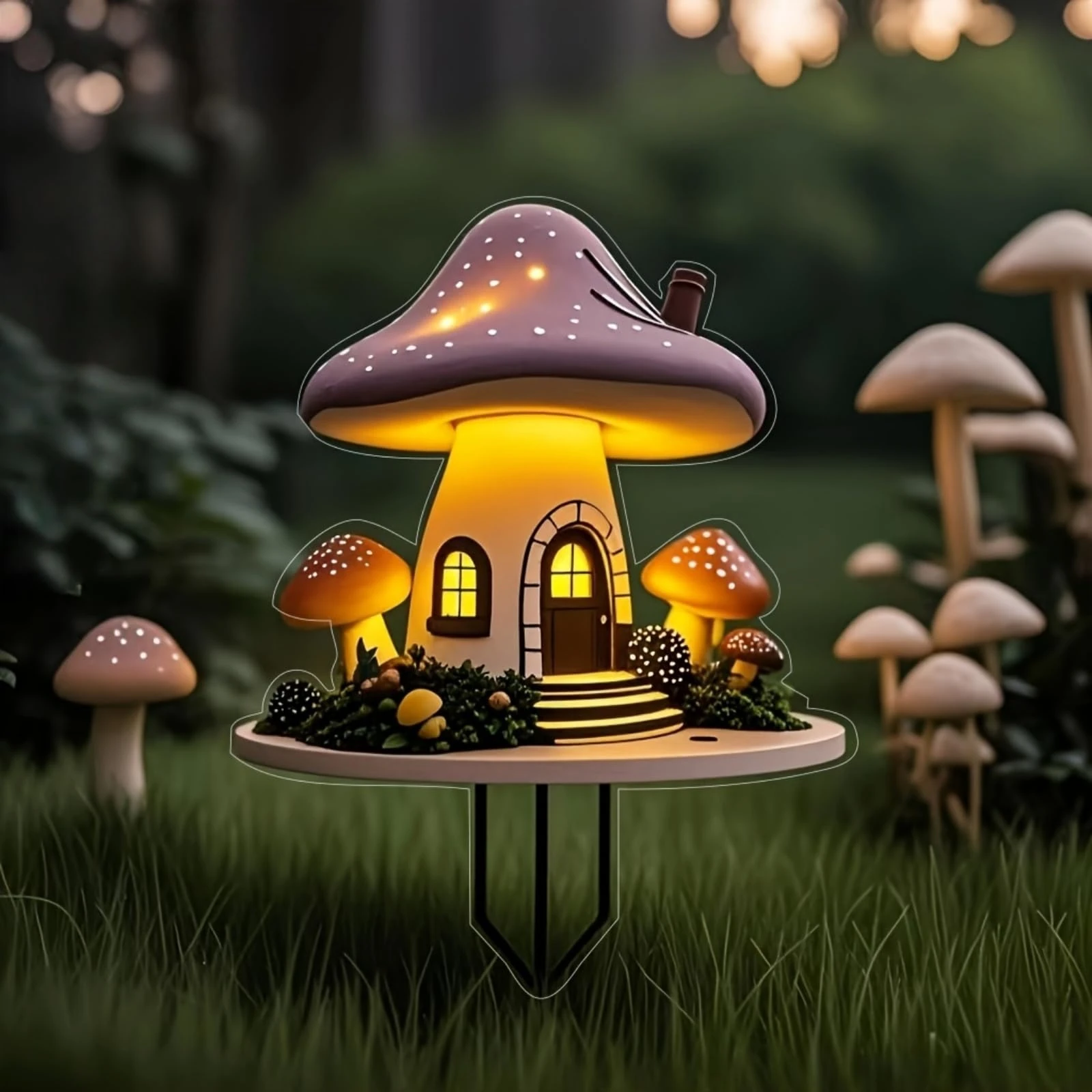 Mushroom Decor Stake - 2D Acrylic Flat Ornament for Gardens, Flower Pots, Flower Arrangements, Patio Planters