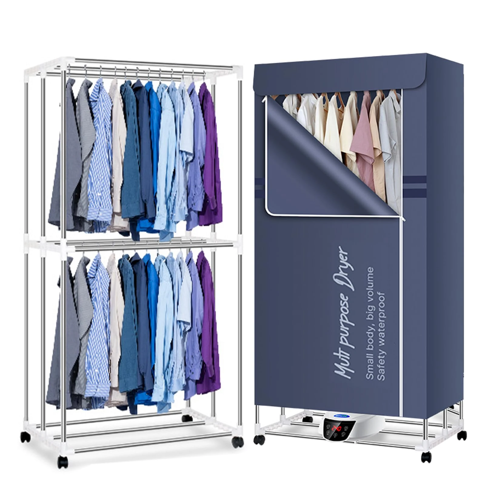1500W Electric Clothes Dryer, 150x75x50 cm Foldable Heated Clothes Airer with 2-Tier Stainless Steel Racks, 20kg Load Capacity, 240 Minutes Timer, Auto Power-Off, Quick Warm Air Drying Indoor