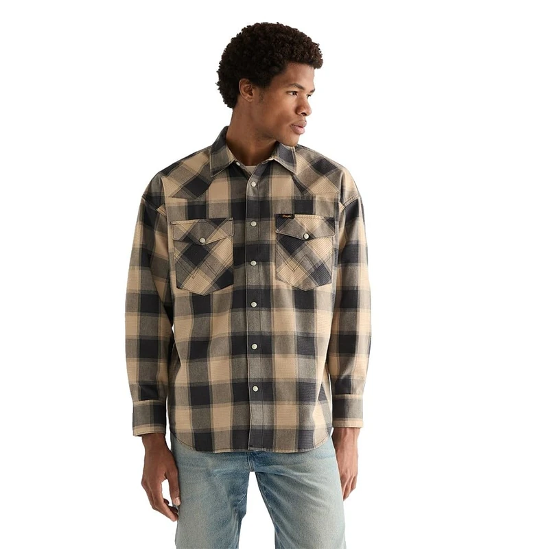 Wrangler Men's Western Shirt T, Curd and Whey, L