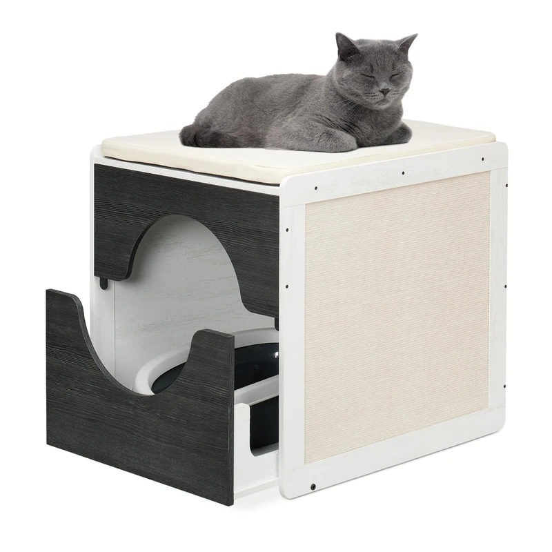 Relaxdays Cat Cabinet for Cat Litter Tray, Hide Cat Litter Box, Pull-Out Drawer, HWD: 57 x 50 x 60 cm, White/Grey