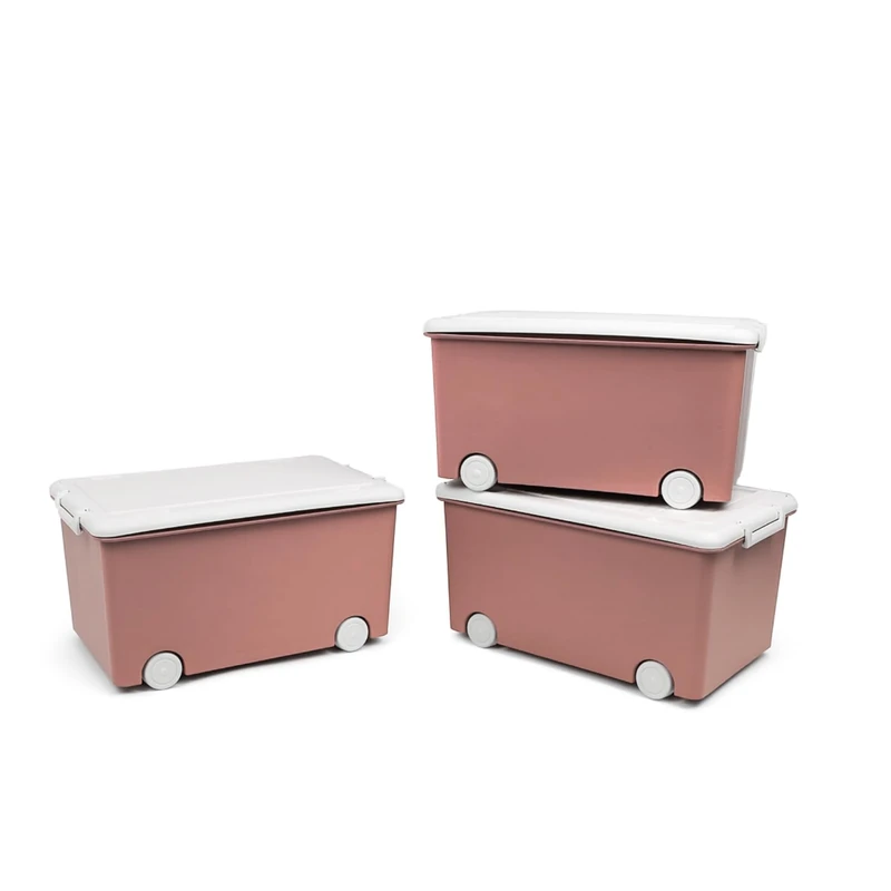 Thermobaby - PLAYBOX Storage Chest - MEDIUM 26 L - Set of 3 Storage Boxes - Plastic Storage Box with Lid - Locking Clips - Handle - Stackable - Pink