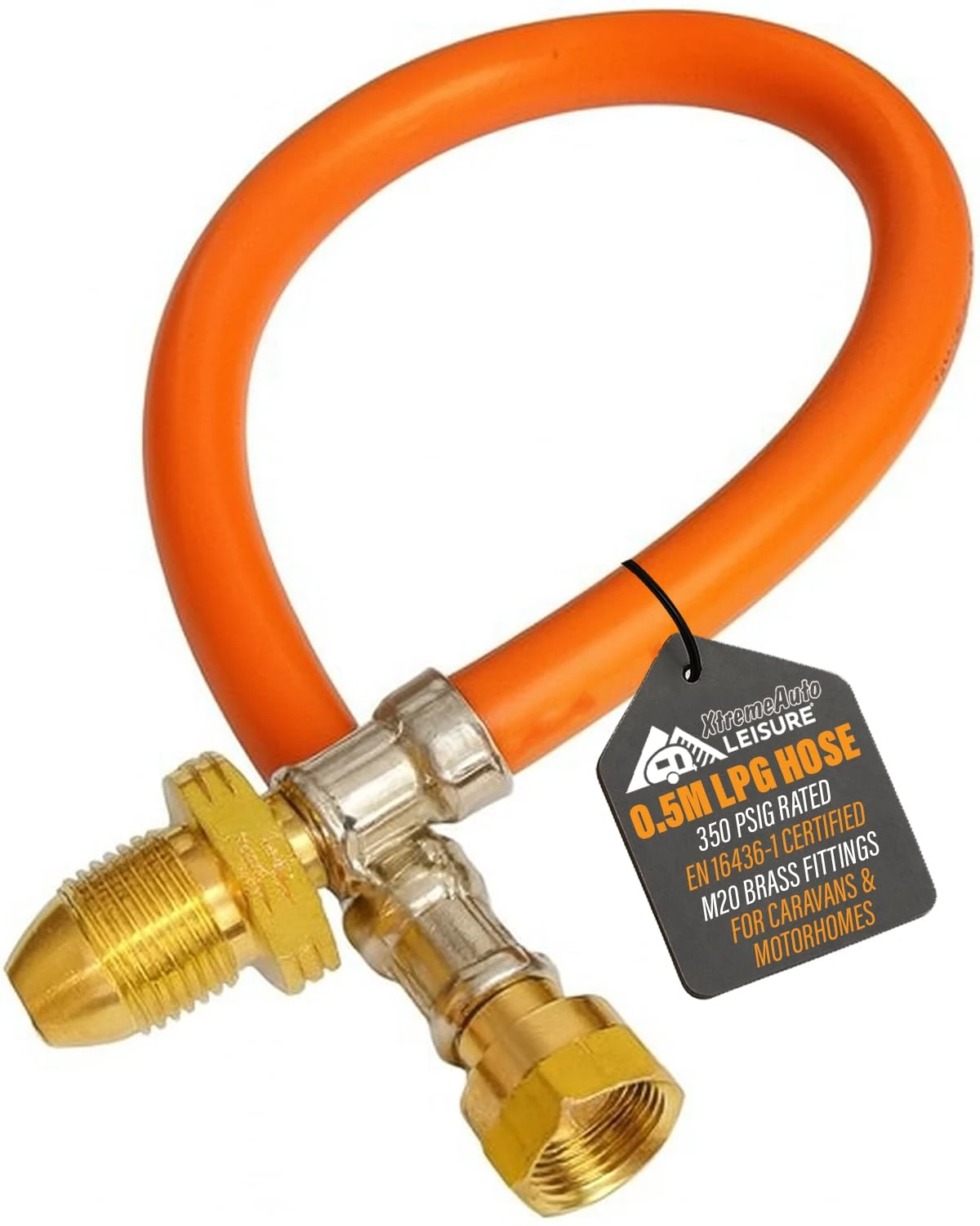 Xtremeauto 0.5M Orange LPG Pigtail Hose Pipe – High Pressure Propane Gas Connector for Caravan & Motorhome – M20 Fittings – EN 16436-1 Certified