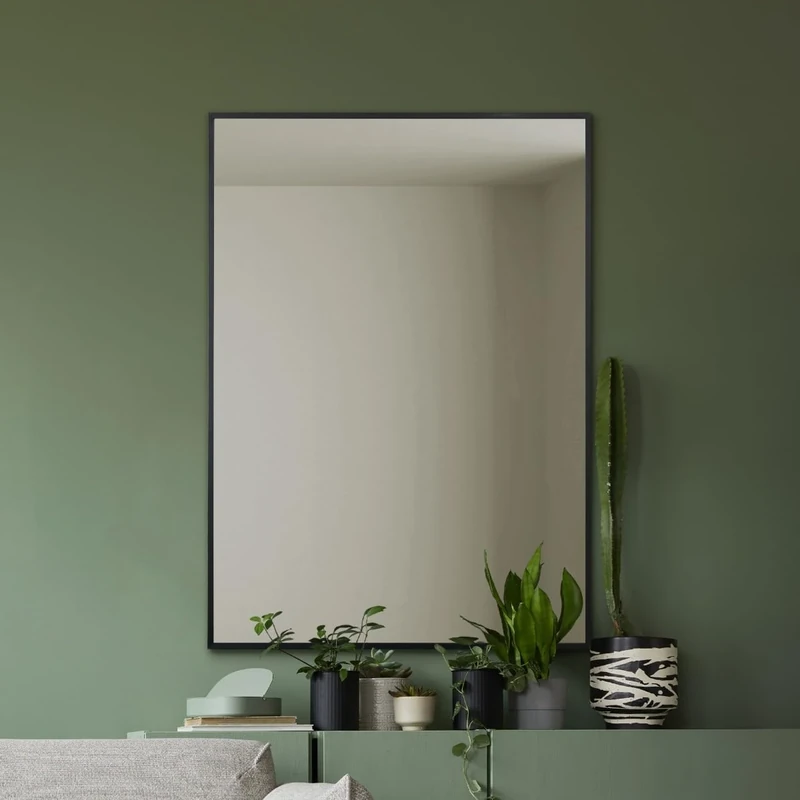 MirrorOutlet The Artus - Black Modern Aluminium Edged Wall Mirror 28" X 20" (70CM X 50CM) Silver Mirror Glass