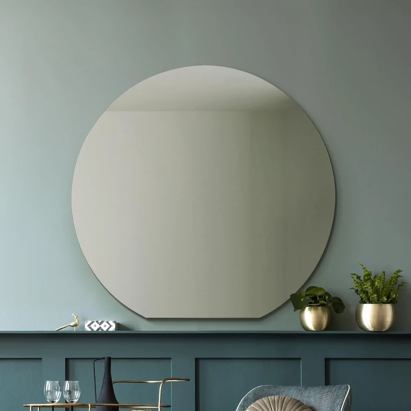 MirrorOutlet The Circulus - Frameless Flat Bottom Framed Mantle/Wall Mirror 37" X 35" (95CM X 90CM) New & Featuring Silvered Mirror Glass with Black Backing.