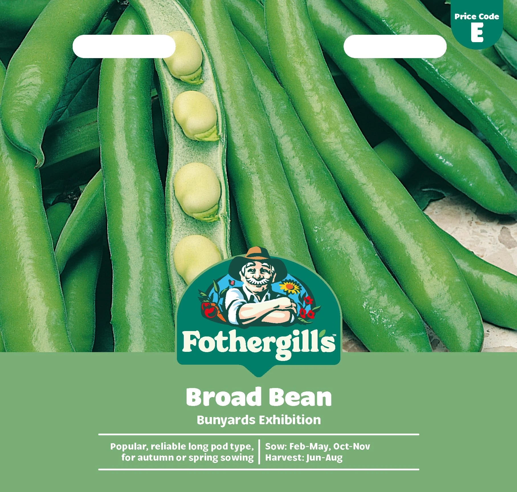 Fothergill's Broad Bean Bunyards Exhibition, Vegetable Seeds, 45 Seeds, Sow: Feb-May, Oct-Nov, Green