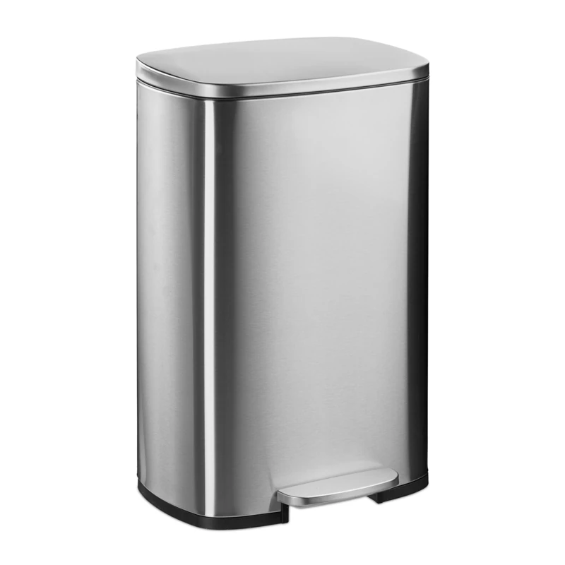 Relaxdays Kitchen Pedal Bin, 50 L, Rubbish Disposal, Soft Close Lid, Removable Inner Bucket, Stainless Steel, Silver, 10% Plastic 90%, 50 Litre