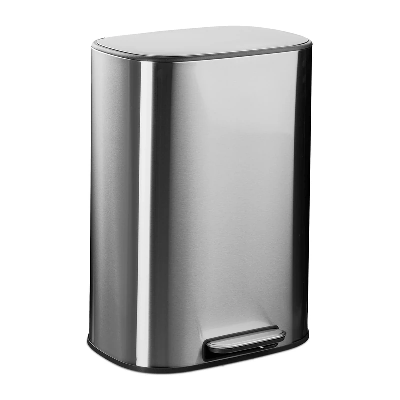Relaxdays Kitchen Pedal Bin, 50 L, Rubbish Disposal, Soft Close Lid, Removable Inner Bucket, Stainless Steel, Silver